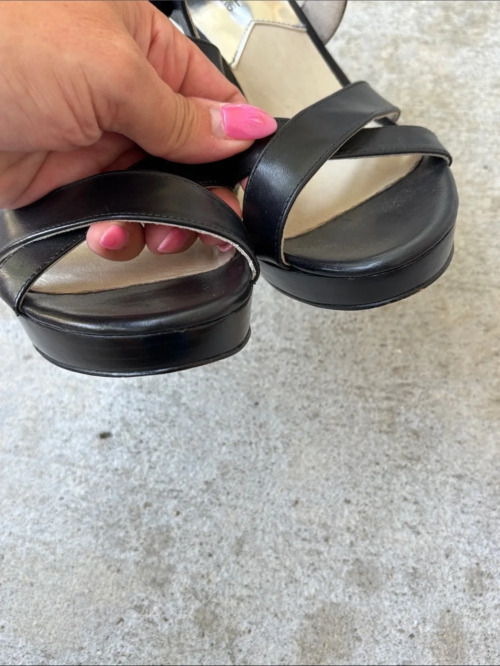 MICHAEL Michael Kors Evie Platform Black Leather Strappy High Heel Sandals